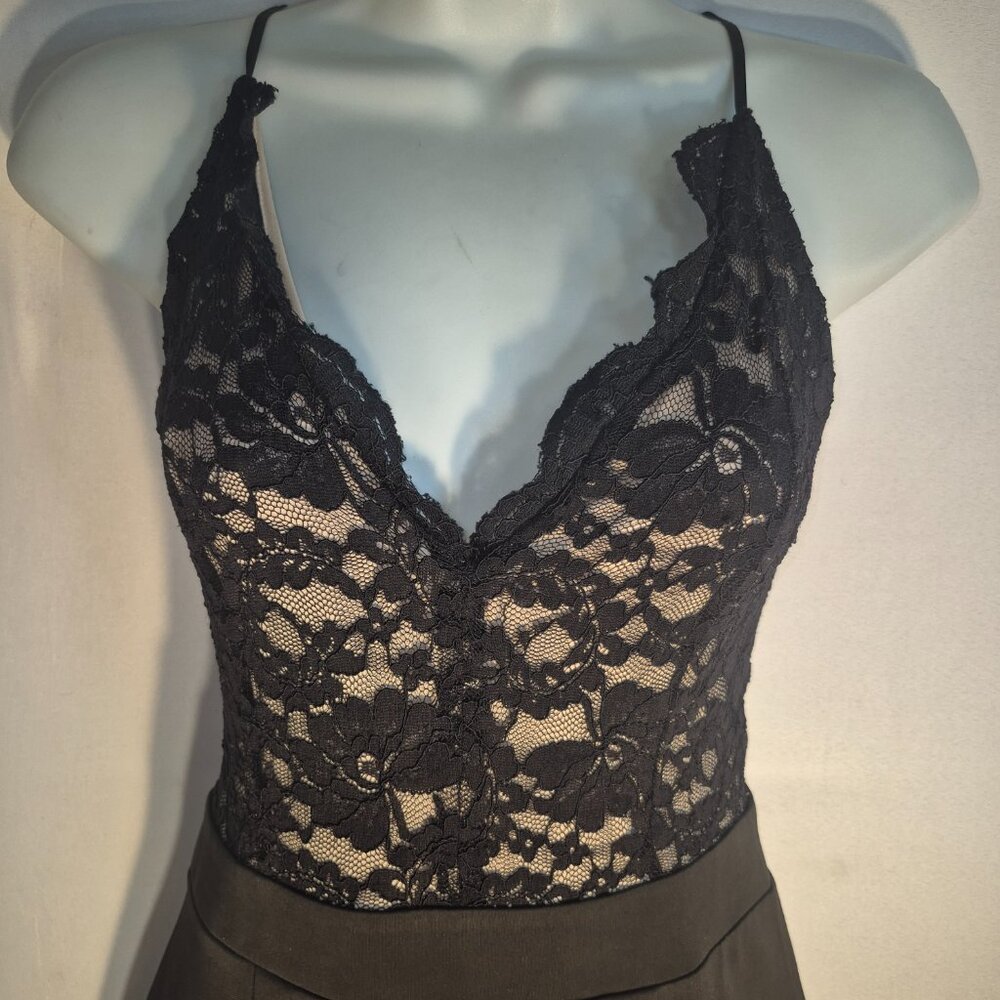 EXPRESS sleeveless Pantsuit, Black with lace and dress pant bottom, size XS tall - Picture 11 of 16